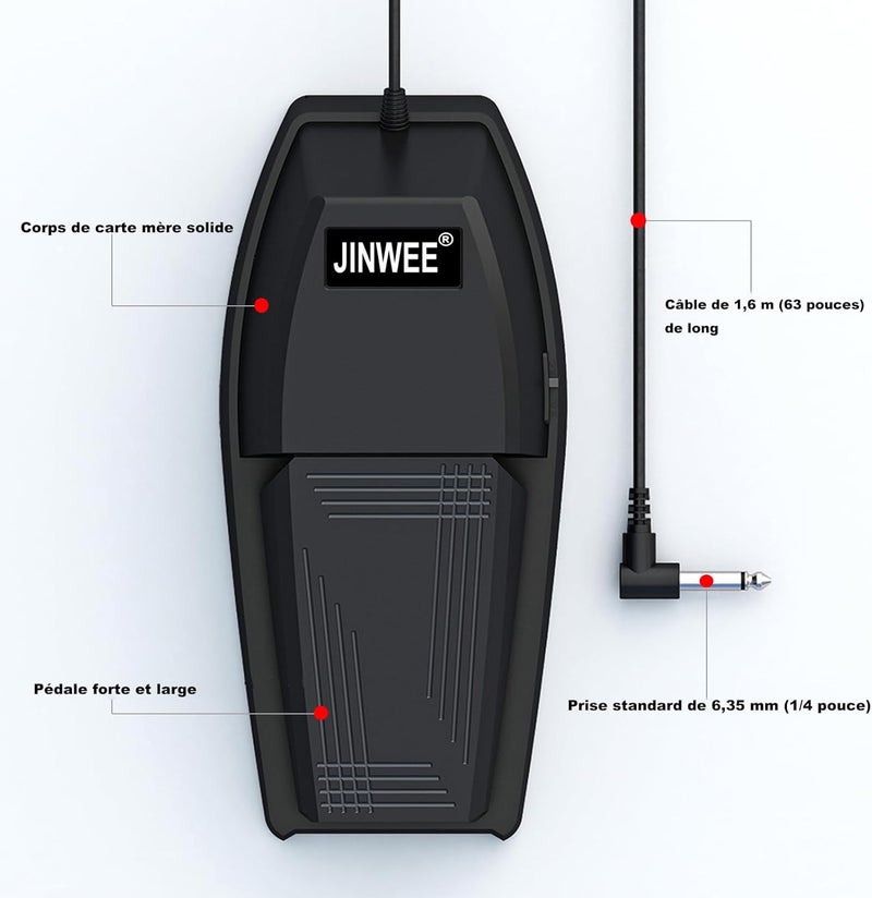 JINWEE Sustain Pedal for Keyboard,Universal Sustain Pedal with Polarity Switch Compatible with Most Digital Pianos, Yamaha, Casio and MIDI Keyboards(Black) - Image 2